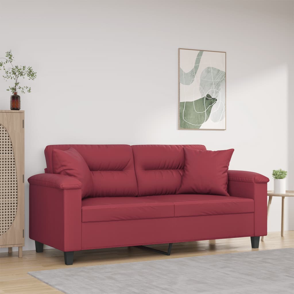 Sofá 2 lugares +almofadas 140cm couro artificial vermelho tinto