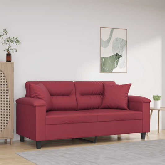 Sofá 2 lugares +almofadas 140cm couro artificial vermelho tinto