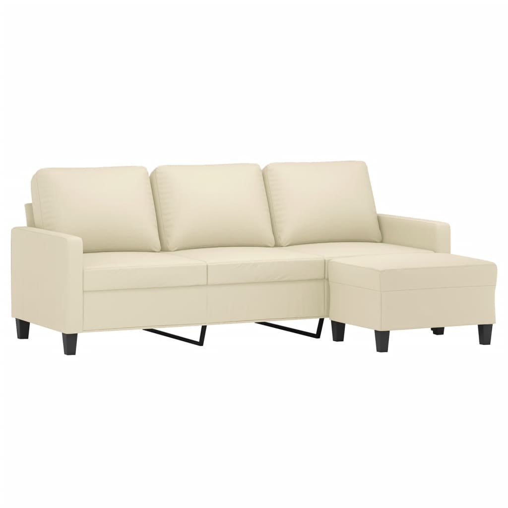 Sofá 3 lugares c/ apoio pés 180 cm couro artificial cor creme