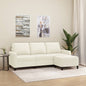 Sofá de 3 lugares com apoio de pés 180 cm veludo cor creme