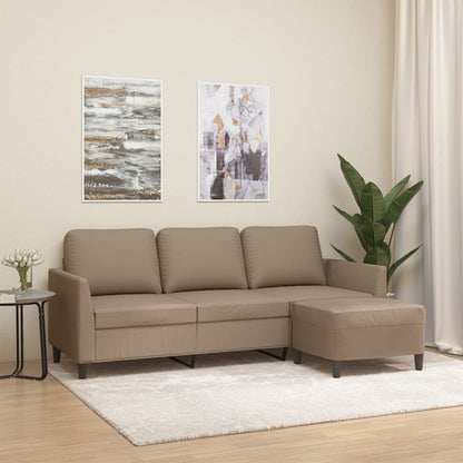 Sofá 3 lugares c/ apoio pés 180 cm couro artificial cappuccino