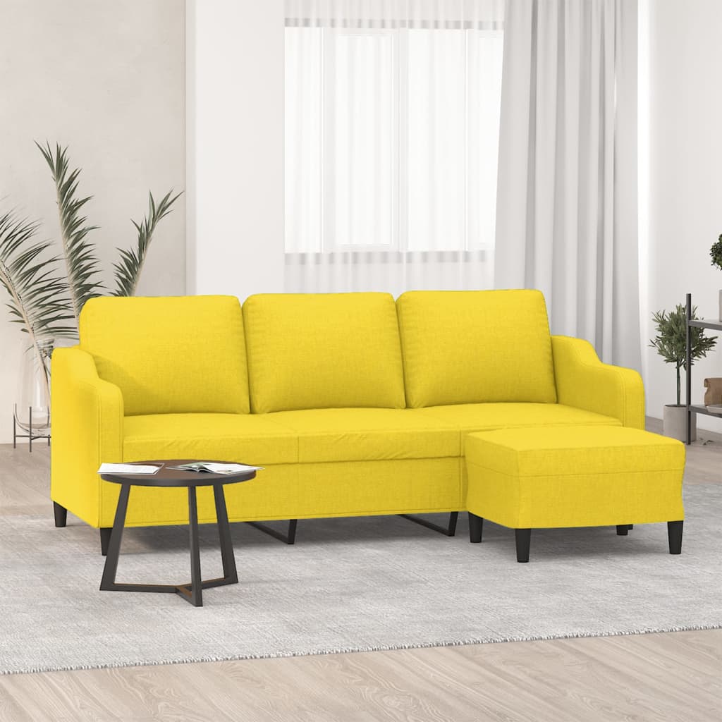 Sofá de 3 lugares com apoio de pés 180 cm tecido amarelo-claro