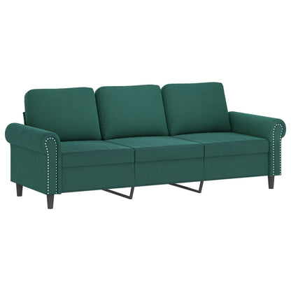 Sofá de 3 lugares com apoio de pés 180 cm veludo verde-escuro
