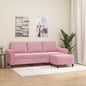 Sofá de 3 lugares com apoio de pés 180 cm veludo rosa