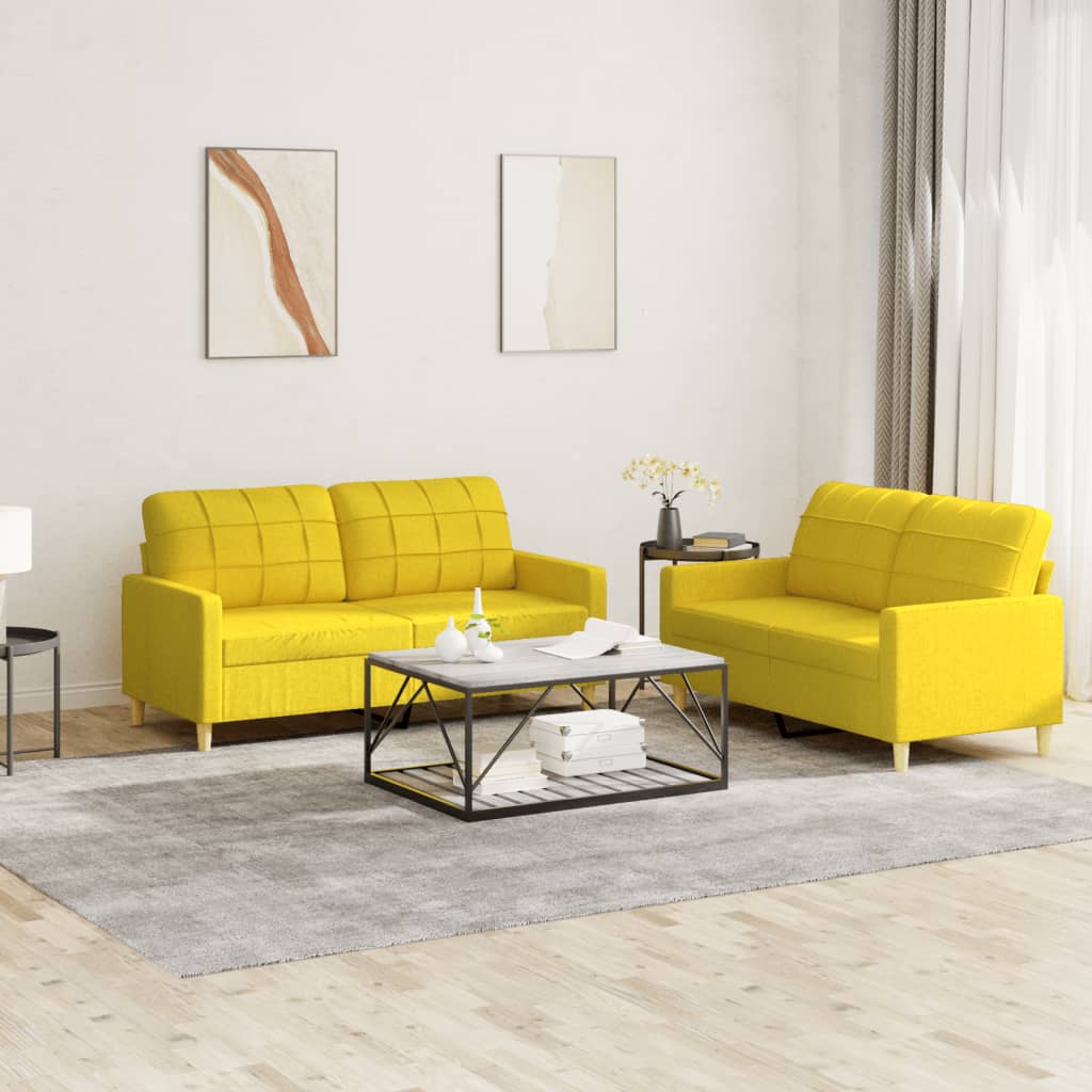 2 pcs conjunto de sofás com almofadões tecido amarelo-claro