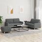 3 pcs conjunto de sofás com almofadões tecido cinzento-escuro