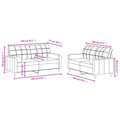2 pcs conjunto de sofás com almofadas tecido castanho