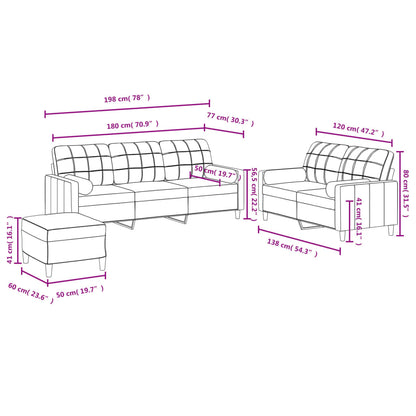 3 pcs conjunto de sofás com almofadas tecido vermelho-tinto