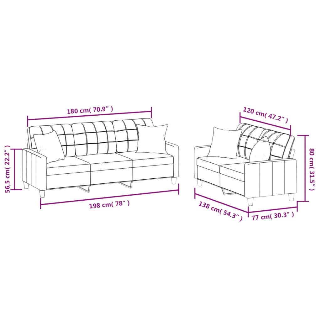 2 pcs conjunto de sofás com almofadas couro artificial creme