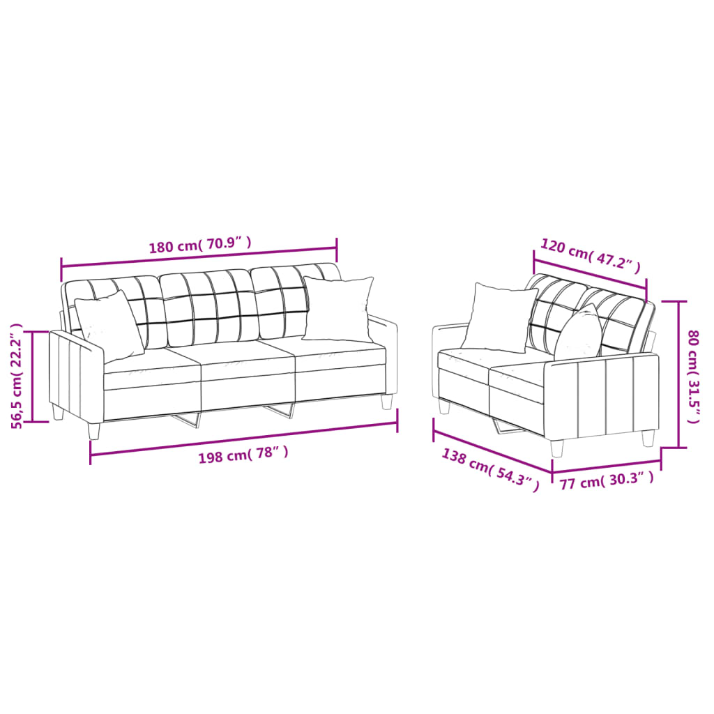 2 pcs conjunto de sofás com almofadas couro artificial cinzento