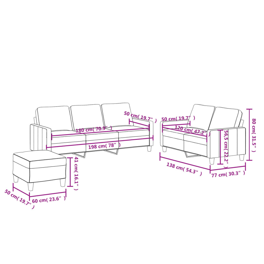 3 pcs conjunto de sofás com almofadões couro artificial preto
