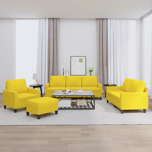 4 pcs conjunto de sofás com almofadões tecido amarelo-claro