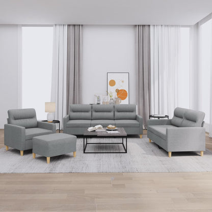 4 pcs conjunto de sofás com almofadões tecido cinzento-claro