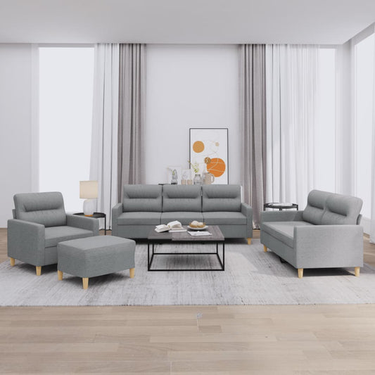 4 pcs conjunto de sofás com almofadões tecido cinzento-claro