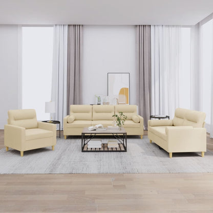 3 pcs conjunto de sofás com almofadas tecido cor creme