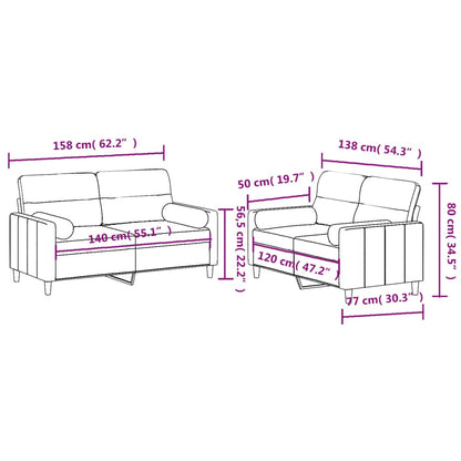 2 pcs conjunto de sofás com almofadas tecido castanho