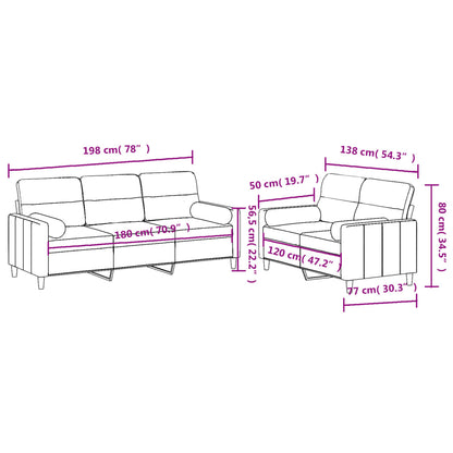 2 pcs conjunto de sofás com almofadas tecido castanho