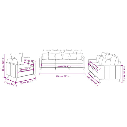 3 pcs conjunto de sofás com almofadões veludo cinzento-escuro