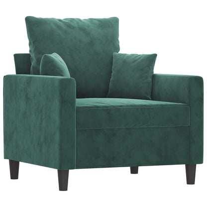 3 pcs conjunto de sofás com almofadões veludo verde-escuro