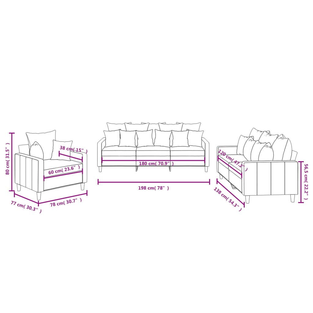 3 pcs conjunto de sofás com almofadões veludo verde-escuro