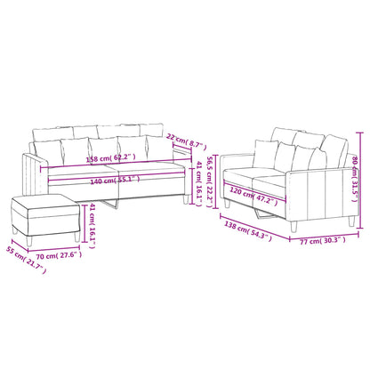 3 pcs conjunto de sofás com almofadões veludo cinzento-claro