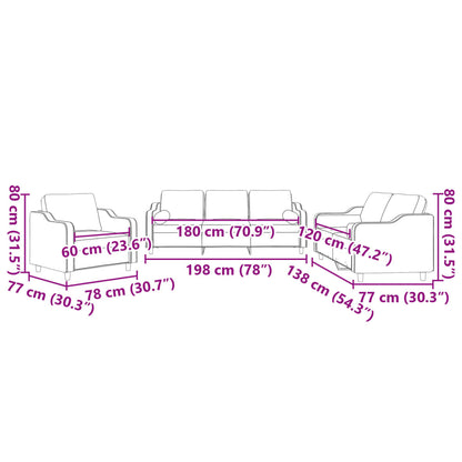 3 pcs conjunto de sofás com almofadas tecido cinza-acastanhado