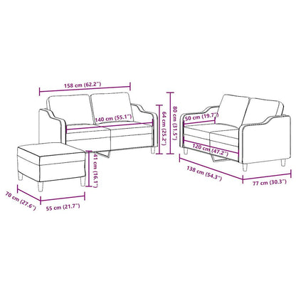 3 pcs conjunto de sofás com almofadões tecido preto