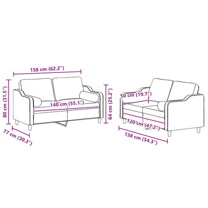 2 pcs conjunto de sofás com almofadas tecido cinzento-claro