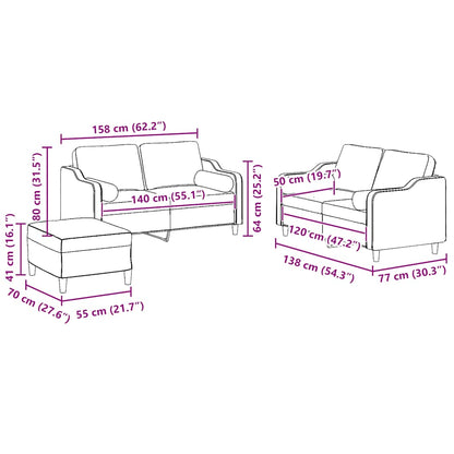 3 pcs conjunto de sofás com almofadas tecido cinzento-claro