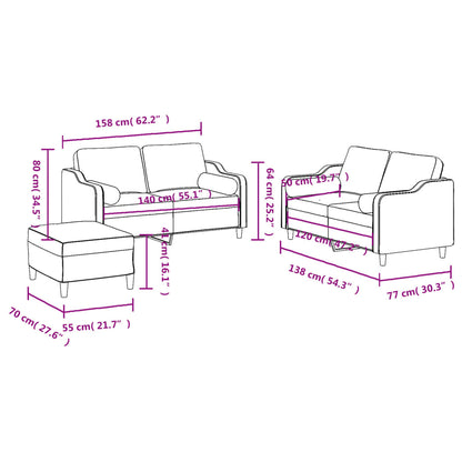 3 pcs conjunto de sofás com almofadas tecido cinzento-escuro
