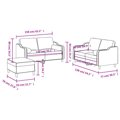 3 pcs conjunto de sofás com almofadas tecido cinza-acastanhado