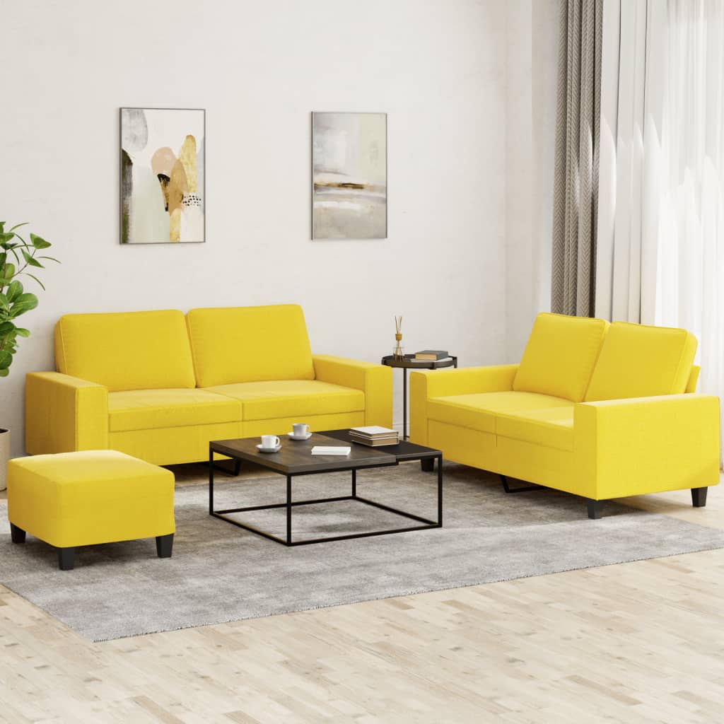 3 pcs conjunto de sofás tecido amarelo-claro