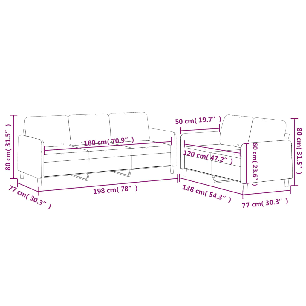 2 pcs conjunto de sofás com almofadões tecido castanho