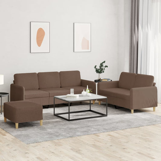 3 pcs conjunto de sofás com almofadões tecido castanho