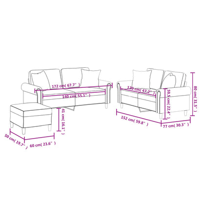 3 pcs conjunto de sofás com almofadas couro artificial preto