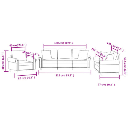 3 pcs conjunto de sofás com almofadas veludo cinzento-escuro