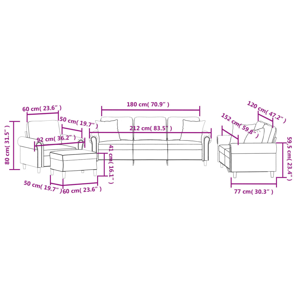 4 pcs conjunto de sofás com almofadas veludo preto