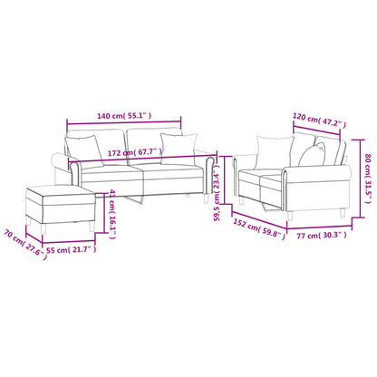3 pcs conjunto de sofás com almofadas veludo rosa