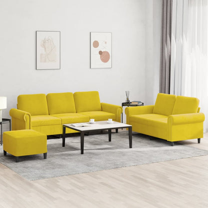 3 pcs conjunto de sofás com almofadões veludo amarelo