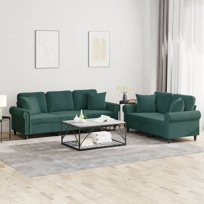 2 pcs conjunto de sofás com almofadas veludo verde-escuro
