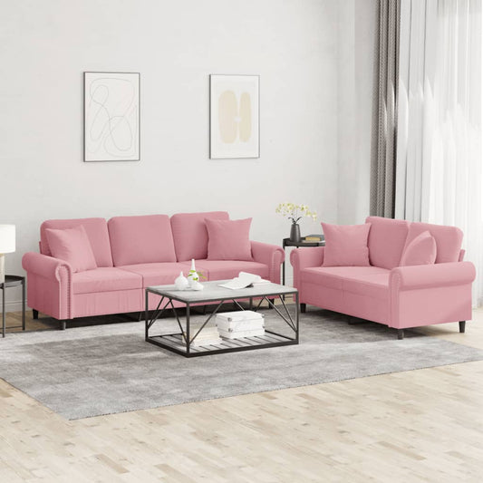 2 pcs conjunto de sofás com almofadas veludo rosa
