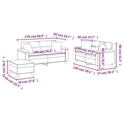 3 pcs conjunto de sofás com almofadas couro artificial preto