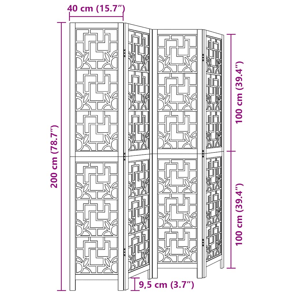 Biombo c/ 4 painéis madeira de paulownia maciça castanho