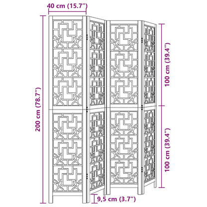 Biombo c/ 4 painéis madeira de paulownia maciça castanho