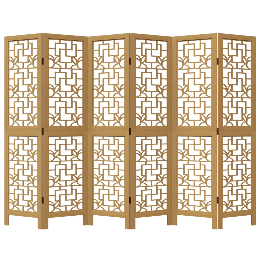 Biombo c/ 6 painéis madeira de paulownia maciça castanho