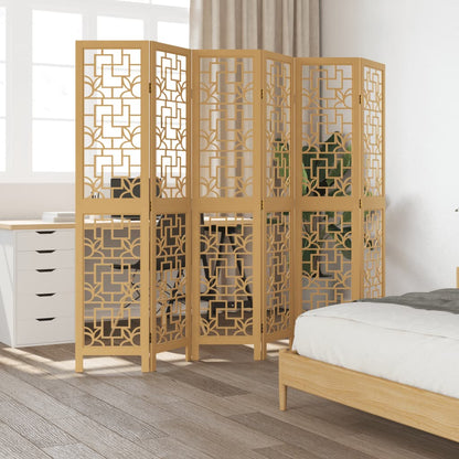 Biombo c/ 6 painéis madeira de paulownia maciça castanho