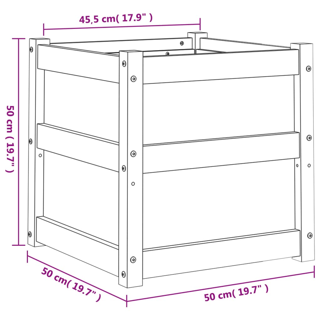 Vaso/floreira de jardim 50x50x50 cm pinho maciço branco