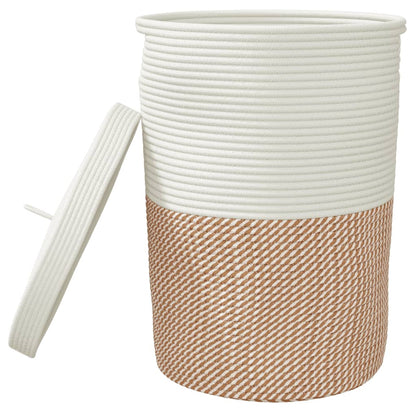 Cesto de arrumação com tampa Ø37x50cm algodão castanho e branco