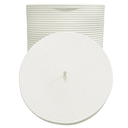 Cesto de arrumação com tampa Ø37x50cm algodão castanho e branco