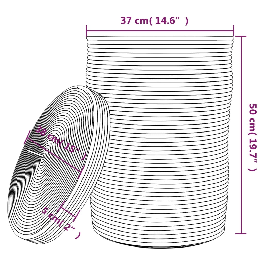 Cesto de arrumação com tampa Ø37x50cm algodão castanho e branco